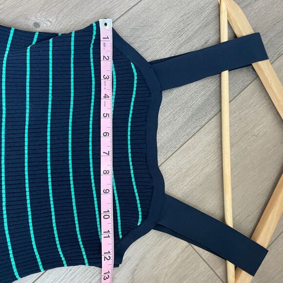 Banana Republic SQUARE-NECK KNIT MIDI DRESS in Navy & Emerald Green Stripe - Picture 4 of 9